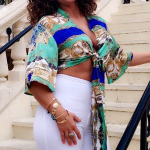 Front tie satin crop top